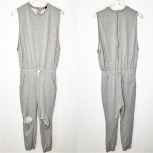 Nude Jogger Jumpsuit grey open knee zip back size small